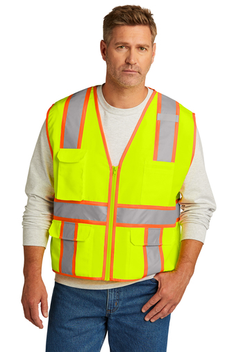 CornerStone  Adult Unisex ANSI 107 Class 2 Surveyor Zippered Two-Tone 100% Polyester Safety Vest With Pockets